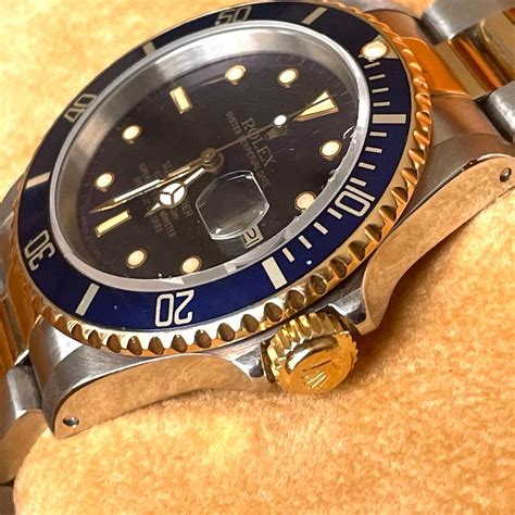 rolex 16613 ghiera oro placcata|Rolex Submariner 16613 inserto ghiera bezel insert blu e oro for .